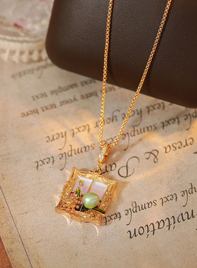 莫奈花园中古油画风真金电镀项链女轻奢时尚巴洛克珍珠新款毛衣