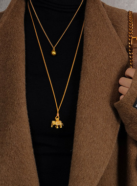沙金吉象长款项链女感轻奢小众秋冬配饰毛衣链新中式吊坠饰品