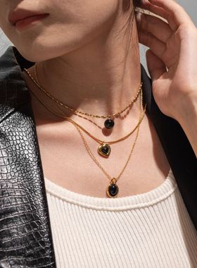 跨境欧美天然石项链高级感爱心玛瑙锁骨链小众百搭轻奢简约项链女