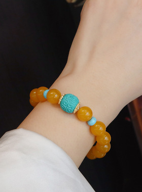 10MM天然黄玛瑙五路财神手链