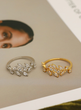 小众树叶戒指女ins潮时尚个性轻奢小众精致设计感开口食指冷淡