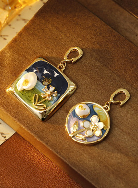 油画珍珠项链吊坠天然淡水珍珠滴油花朵优雅油画风diy配件万能