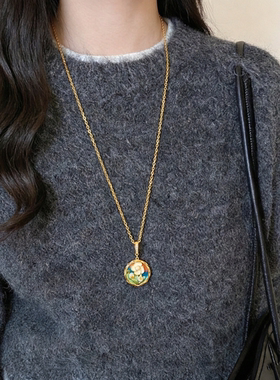 加长油画风毛衣链秋冬套装礼物