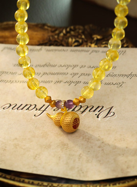 原创设计招财福禄黄水晶项链古风新中式葫芦毛衣链气质百搭锁骨