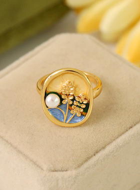 法式金属珍珠莫奈油画风戒指