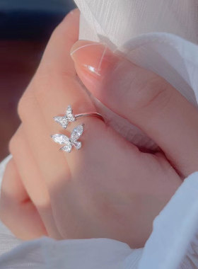 乾佳S925纯银冰氧仙子蝴蝶开口戒时尚个性戒指女设计小众轻奢高级