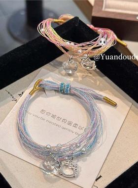 手工手链感高级礼物Kitty五彩编织学生手链可调绳女小众布艺手绳