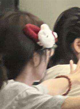 可爱毛绒Kitty甜美安可拉红系蝴蝶结发夹少女刘海卡通BB发饰