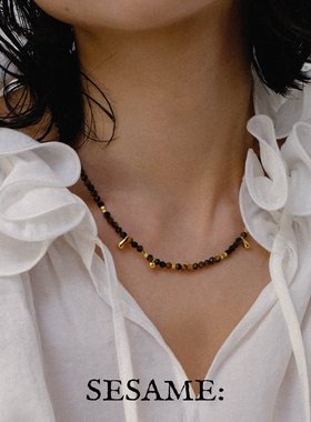 「新年礼物」切面虎眼石金色水滴串珠项链简约秋冬轻奢调节延长链