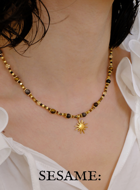 虎眼石串珠毛衣链女高级感长项链