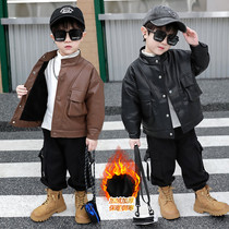 Autumn Winter New Children Plus Suede Leather Clothes Boy Casual Thickening Baby Leather Jacket Boy Winter Ruffie Jacket Tide