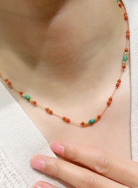 原创设计绿松石南红锁骨链女款