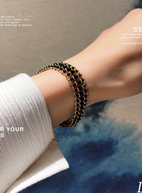 黑尖晶石小米珠多层手链高保色