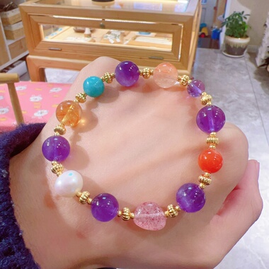 天然多巴胺水晶珍珠弹力手串
