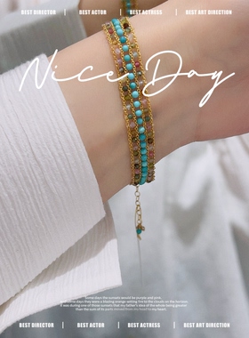 天然彩色碧玺14k包金手链女款