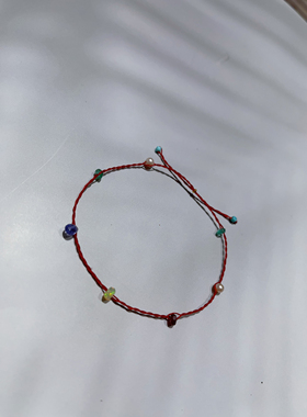 天然彩色宝石多宝小红绳