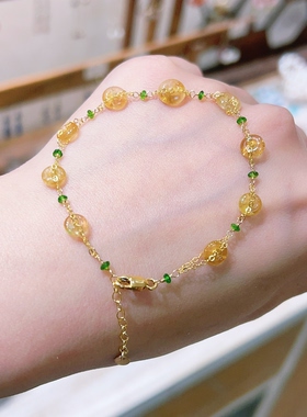 黄碧玺14k包金色平安扣手链女