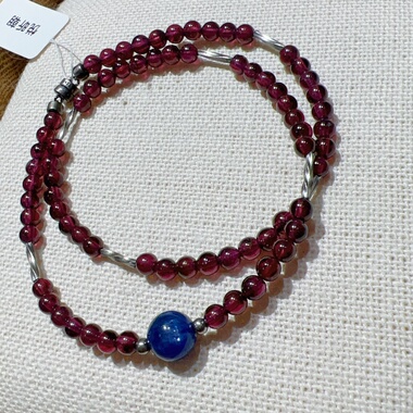 天然石榴石小米珠双圈手链原创