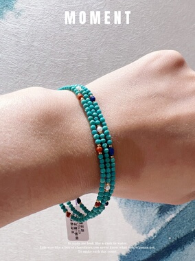 天然绿松石小米珠高瓷无优化手串