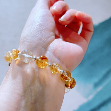 天然黄水晶圆珠单圈弹力绳手串