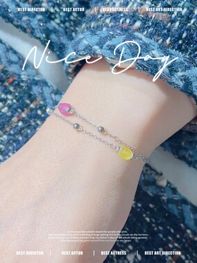 天然蓝宝石彩色手链女款S925纯银