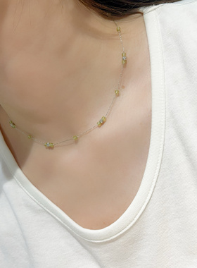 天然橄榄石满天星锁骨链叠带项链