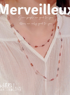 法式极细天然彩尖晶石编绳锁骨链