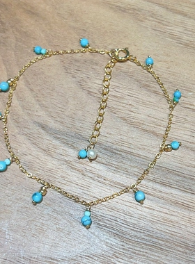 原创天然绿松石14k包金手链