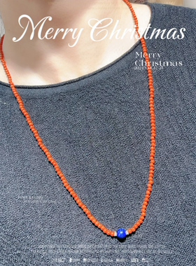 南红小米珠3mm柿子红项链女款