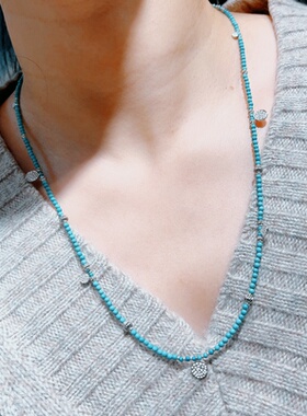 天然绿松石小米珠长款项链毛衣链