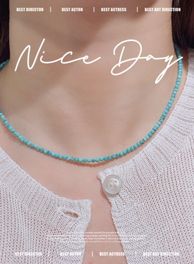 天然绿松石小米珠锁骨链新款