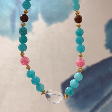 天然天河石圆珠项链原创毛衣链