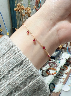 14k包金天然红宝石吊坠手链女款