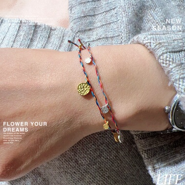 极细蜡线999银镀白金色手链