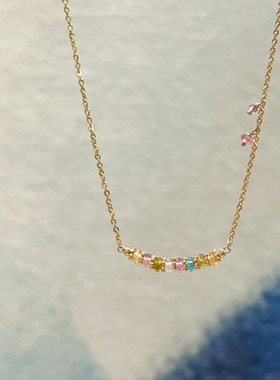 天然彩色高透刻面碧玺18K镀金锁