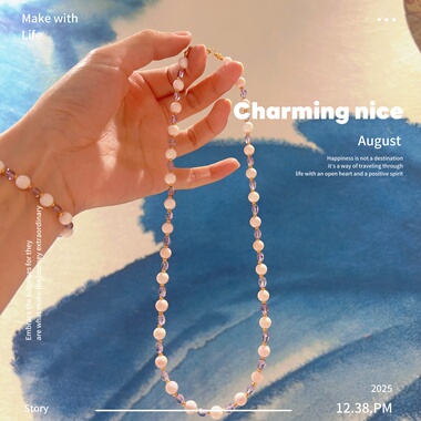 天然女王贝圆珠5mm紫水晶锁骨链