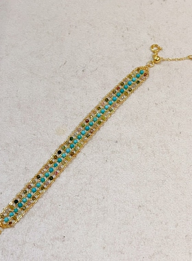 原矿绿松石碧玺小米珠镀金手链