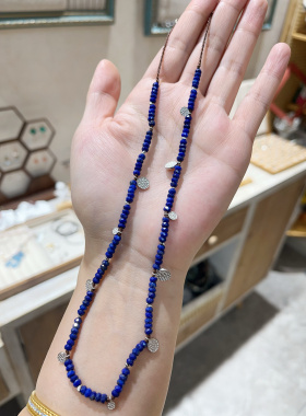 银锤纹吊坠青金石项链锁骨链女