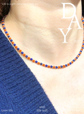 新中式青金石南红镀金锁骨链