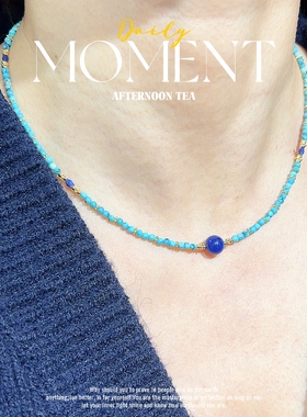 原创天然绿松石青金石锁骨链女