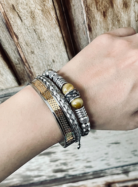 男士手镯不锈钢手工绳骷髅天然虎眼石欧美礼品配件情侣礼物小众