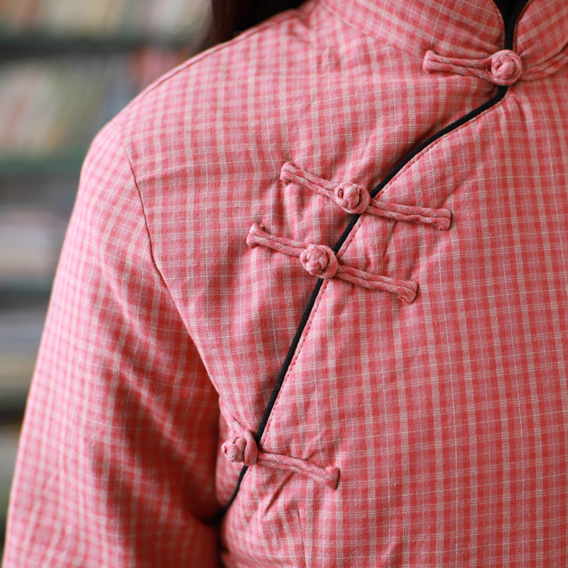 玉想【再相逢3】中式女装原创棉布小格子修身斜襟手工扣短款棉袄,淘宝优惠券,粉丝福利购,淘宝优惠卷