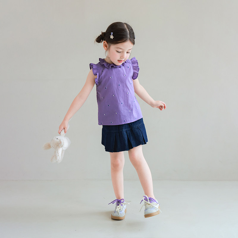 大耳象女童格纹波点翻领小衫夏季新款宝儿纯棉无袖上衣,淘宝优惠券,粉丝福利购,淘宝优惠卷