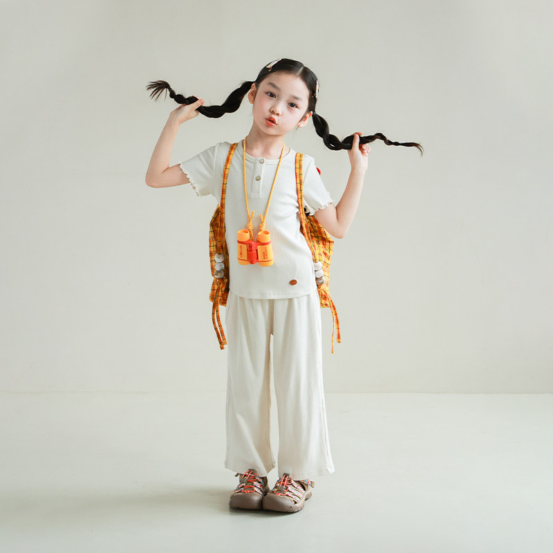 大耳象女童开扣T恤花边喇叭裤直筒休闲裤夏季新款儿童,淘宝优惠券,粉丝福利购,淘宝优惠卷