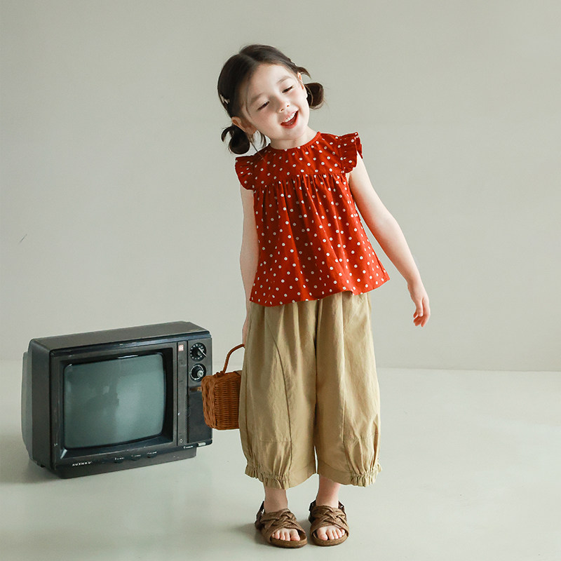 大耳象女童波点无袖小衫休闲裤夏季新款儿童纯棉套装,淘宝优惠券,粉丝福利购,淘宝优惠卷