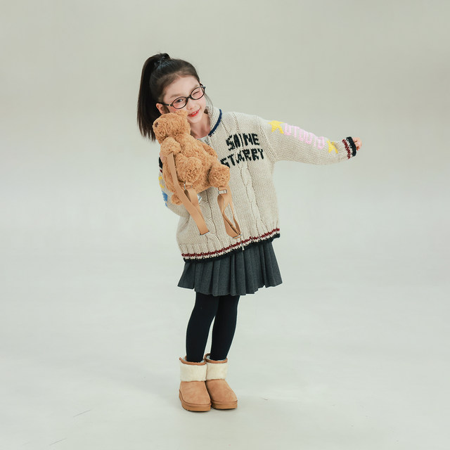 Utouto winter letter lapel zipper sweater cardigan