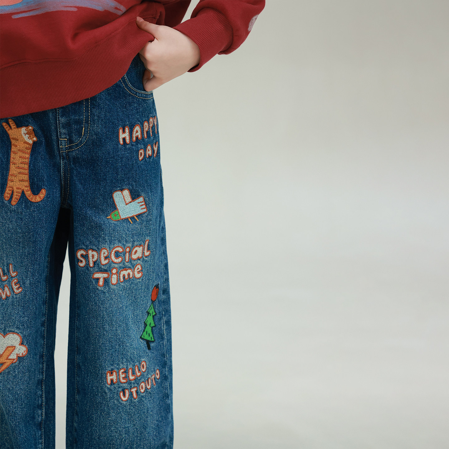 大耳象女童字母刺绣牛仔裤2026春季新款宝儿直筒百搭休闲宽松裤子,淘宝优惠券,粉丝福利购,淘宝优惠卷