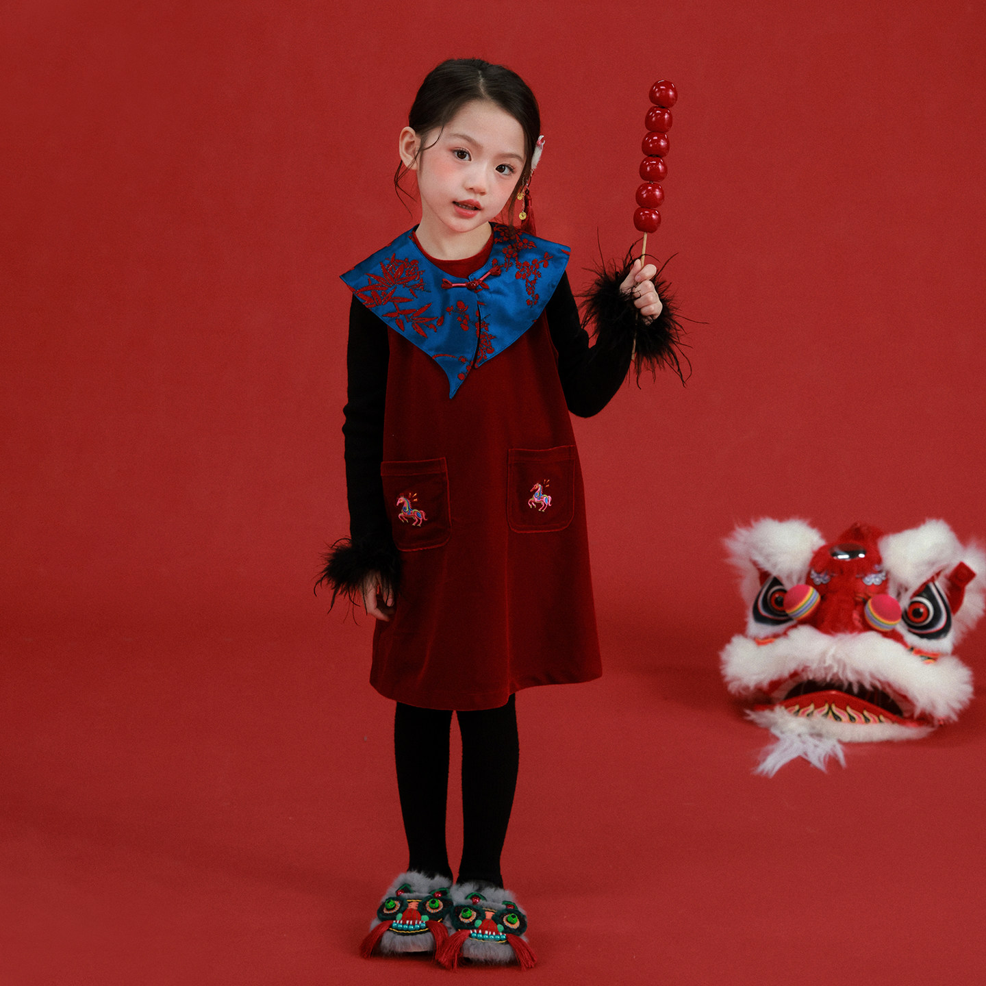 大耳象女童可拆卸领子连衣裙冬款宝儿新中式拜年服绣花加厚裙子,淘宝优惠券,粉丝福利购,淘宝优惠卷