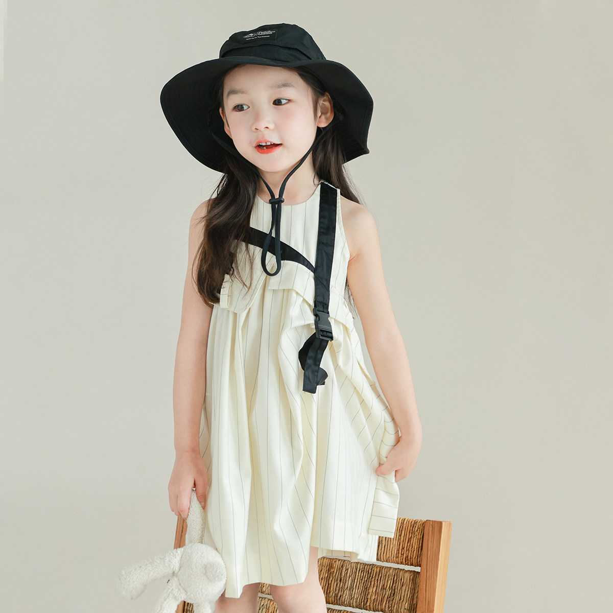 大耳象女童竖条不对称扣带背心裙夏季新款个性时尚裙子,淘宝优惠券,粉丝福利购,淘宝优惠卷