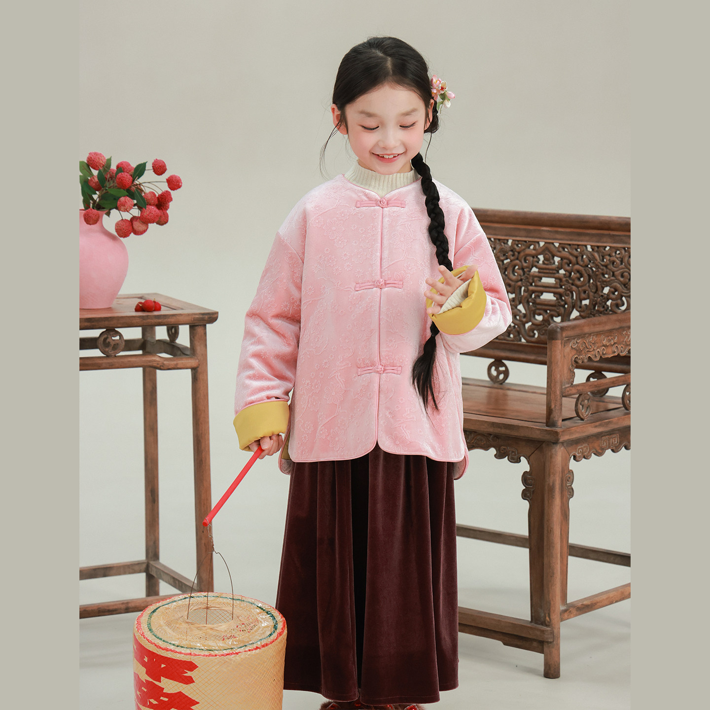 大耳象女童暗纹花朵长袖旗袍上衣冬款宝儿新中式拜年保暖加厚外套,淘宝优惠券,粉丝福利购,淘宝优惠卷